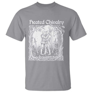 Heated Chivalry Kissing Knights T Shirt Romantic Funny Medieval Woodcut Fantasy Folklore Graphic TS02 Sport Gray Print Your Wear