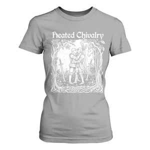 Heated Chivalry Kissing Knights T Shirt For Women Romantic Funny Medieval Woodcut Fantasy Folklore Graphic TS02 Sport Gray Print Your Wear