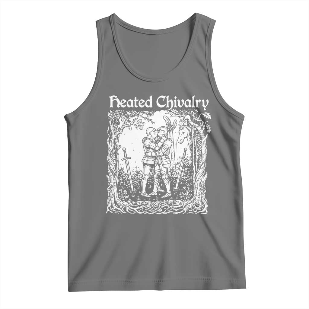 Heated Chivalry Kissing Knights Tank Top Romantic Funny Medieval Woodcut Fantasy Folklore Graphic TS02 Black Heather Print Your Wear