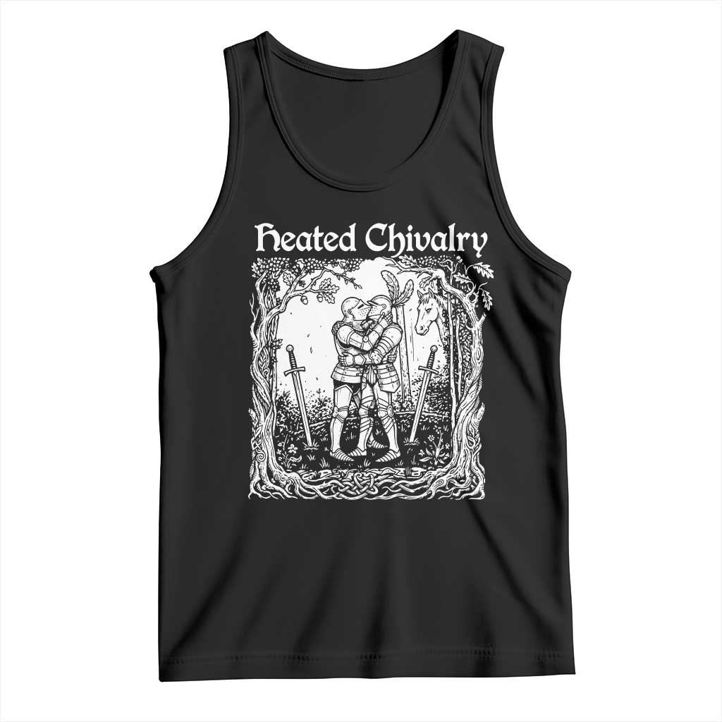 Heated Chivalry Kissing Knights Tank Top Romantic Funny Medieval Woodcut Fantasy Folklore Graphic TS02 Black Print Your Wear