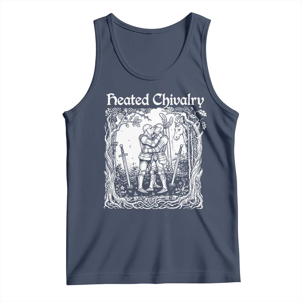 Heated Chivalry Kissing Knights Tank Top Romantic Funny Medieval Woodcut Fantasy Folklore Graphic TS02 Navy Print Your Wear