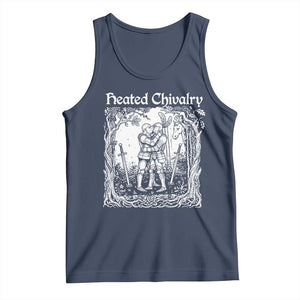 Heated Chivalry Kissing Knights Tank Top Romantic Funny Medieval Woodcut Fantasy Folklore Graphic TS02 Navy Print Your Wear