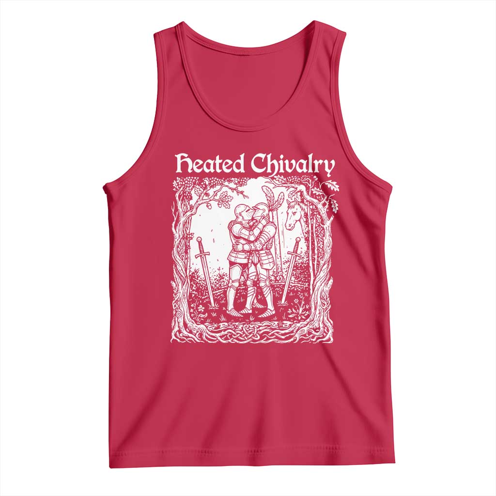 Heated Chivalry Kissing Knights Tank Top Romantic Funny Medieval Woodcut Fantasy Folklore Graphic TS02 Red Print Your Wear