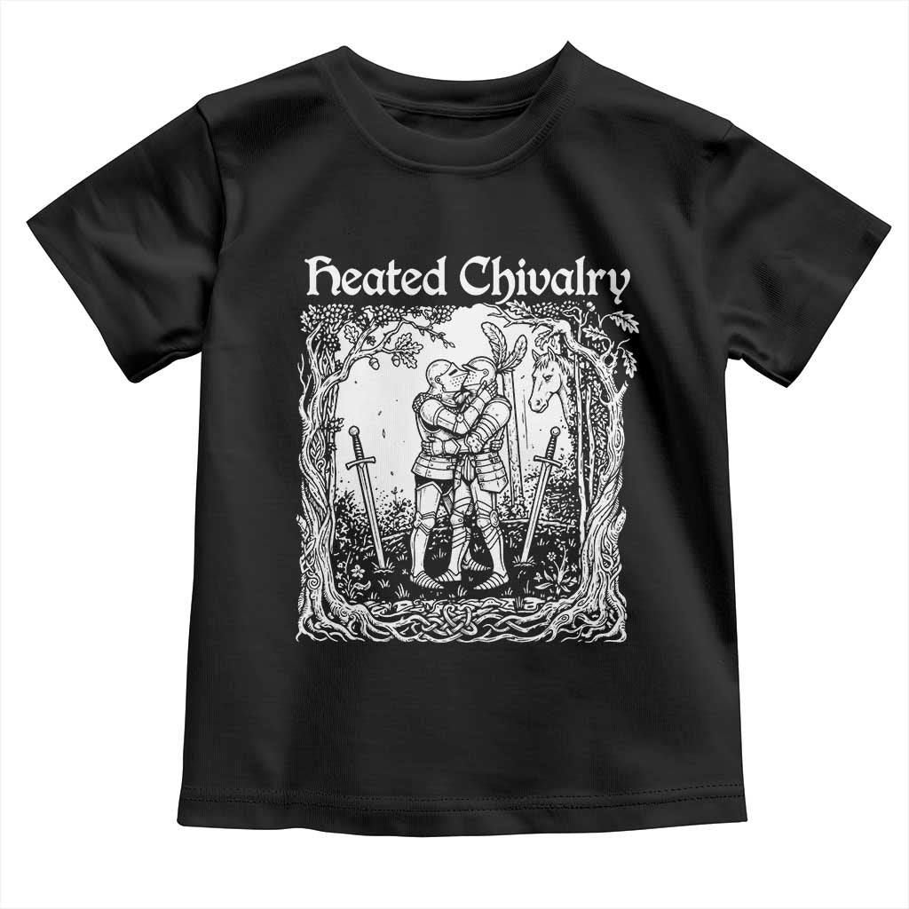 Heated Chivalry Kissing Knights Toddler T Shirt Romantic Funny Medieval Woodcut Fantasy Folklore Graphic TS02 Black Print Your Wear