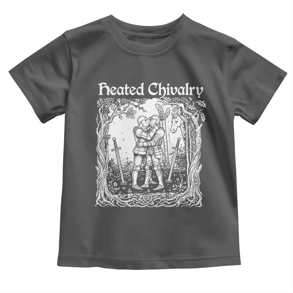 Heated Chivalry Kissing Knights Toddler T Shirt Romantic Funny Medieval Woodcut Fantasy Folklore Graphic TS02 Dark Heather Print Your Wear