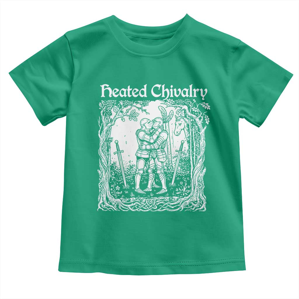 Heated Chivalry Kissing Knights Toddler T Shirt Romantic Funny Medieval Woodcut Fantasy Folklore Graphic TS02 Irish Green Print Your Wear