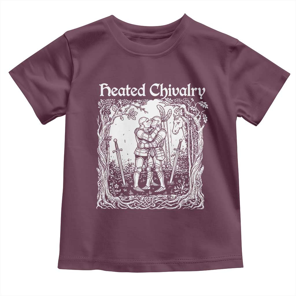 Heated Chivalry Kissing Knights Toddler T Shirt Romantic Funny Medieval Woodcut Fantasy Folklore Graphic TS02 Maroon Print Your Wear