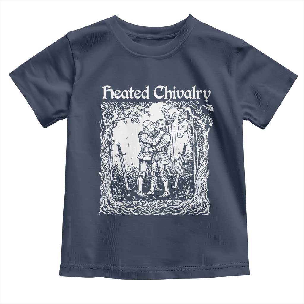 Heated Chivalry Kissing Knights Toddler T Shirt Romantic Funny Medieval Woodcut Fantasy Folklore Graphic TS02 Navy Print Your Wear