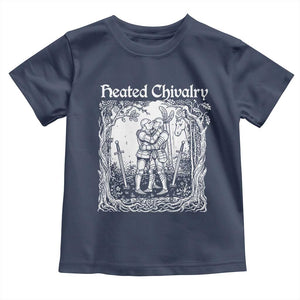 Heated Chivalry Kissing Knights Toddler T Shirt Romantic Funny Medieval Woodcut Fantasy Folklore Graphic TS02 Navy Print Your Wear