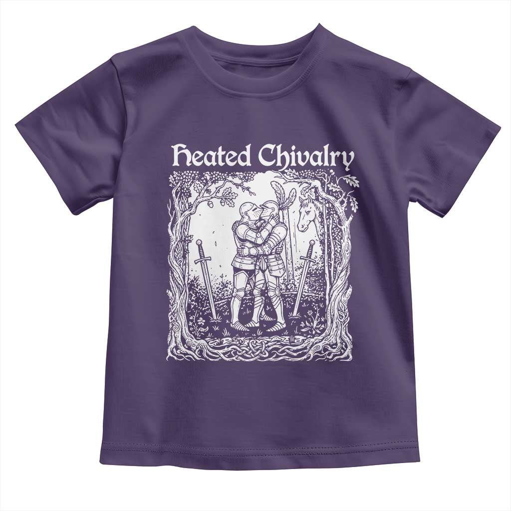 Heated Chivalry Kissing Knights Toddler T Shirt Romantic Funny Medieval Woodcut Fantasy Folklore Graphic TS02 Purple Print Your Wear