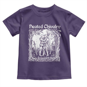 Heated Chivalry Kissing Knights Toddler T Shirt Romantic Funny Medieval Woodcut Fantasy Folklore Graphic TS02 Purple Print Your Wear