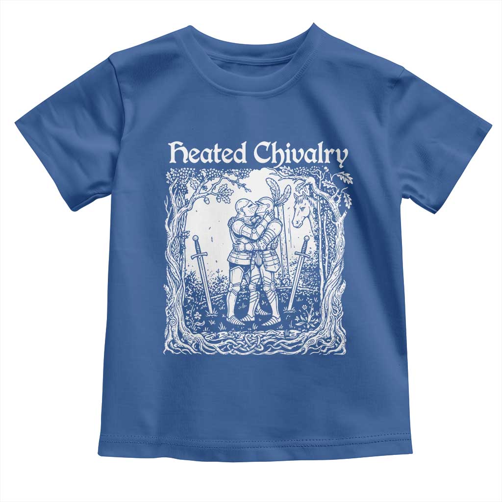 Heated Chivalry Kissing Knights Toddler T Shirt Romantic Funny Medieval Woodcut Fantasy Folklore Graphic TS02 Royal Blue Print Your Wear