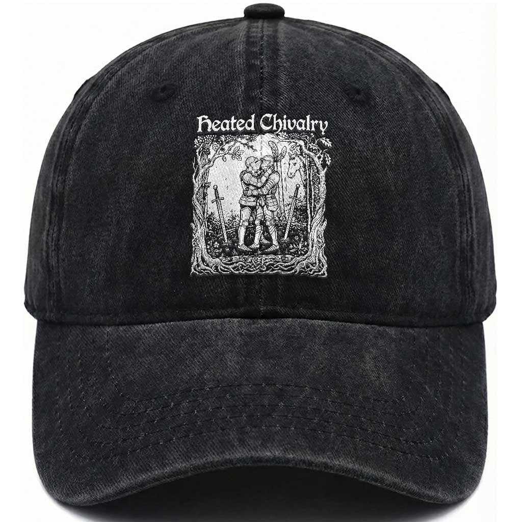 Heated Chivalry Kissing Knights Washed Cotton Baseball Cap Romantic Funny Medieval Woodcut Fantasy Folklore Graphic TS02 Print Your Wear