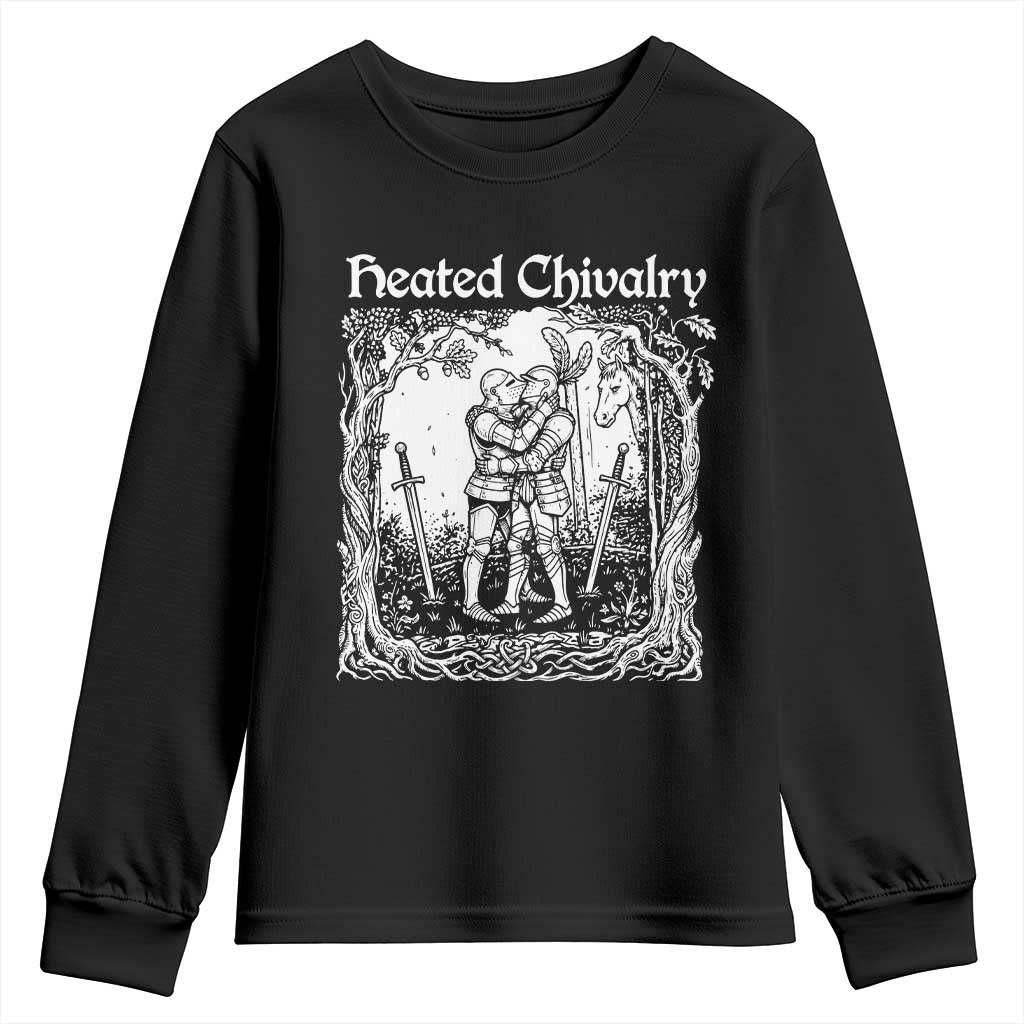 Heated Chivalry Kissing Knights Youth Sweatshirt Romantic Funny Medieval Woodcut Fantasy Folklore Graphic TS02 Black Print Your Wear
