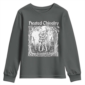 Heated Chivalry Kissing Knights Youth Sweatshirt Romantic Funny Medieval Woodcut Fantasy Folklore Graphic TS02 Dark Heather Print Your Wear