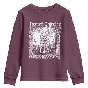 Heated Chivalry Kissing Knights Youth Sweatshirt Romantic Funny Medieval Woodcut Fantasy Folklore Graphic TS02 Maroon Print Your Wear