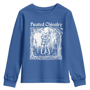 Heated Chivalry Kissing Knights Youth Sweatshirt Romantic Funny Medieval Woodcut Fantasy Folklore Graphic TS02 Royal Blue Print Your Wear