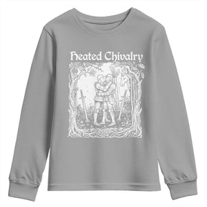 Heated Chivalry Kissing Knights Youth Sweatshirt Romantic Funny Medieval Woodcut Fantasy Folklore Graphic TS02 Sport Gray Print Your Wear