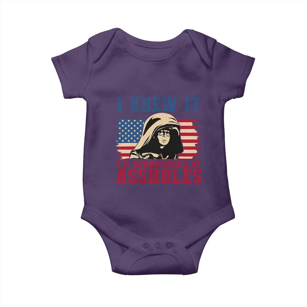 Funny I Knew It Im Surrounded by Axxholes Sci-fi Meme Baby Onesie Patriotic Space Parody USA Flag Sarcastic 1980s Movie Quote TS02 Purple Print Your Wear