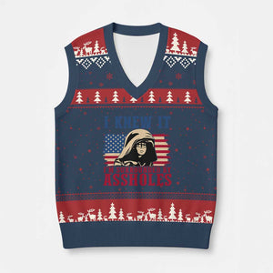 Funny I Knew It Im Surrounded by Axxholes Sci-fi Meme V-Neck Knit Sweater Vest Patriotic Space Parody USA Flag Sarcastic 1980s Movie Quote TS02 Navy Red Print Your Wear