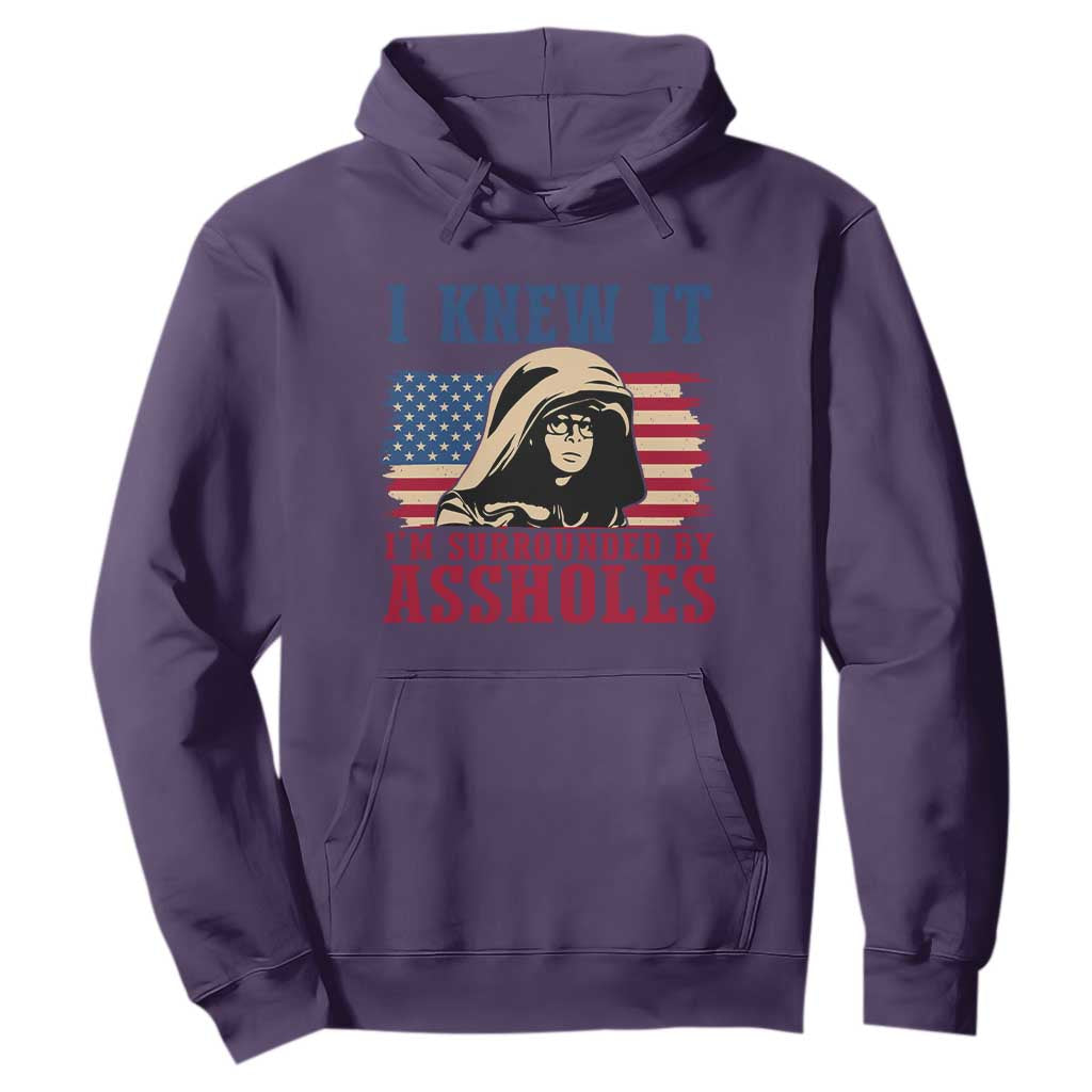 Funny I Knew It Im Surrounded by Axxholes Sci-fi Meme Hoodie Patriotic Space Parody USA Flag Sarcastic 1980s Movie Quote TS02 Purple Print Your Wear