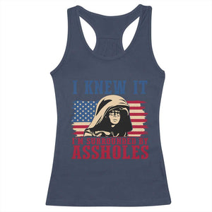 Funny I Knew It Im Surrounded by Axxholes Sci-fi Meme Racerback Tank Top Patriotic Space Parody USA Flag Sarcastic 1980s Movie Quote TS02 Navy Print Your Wear