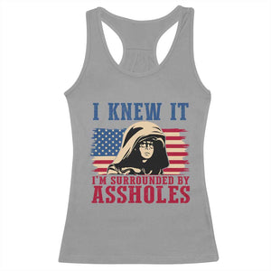 Funny I Knew It Im Surrounded by Axxholes Sci-fi Meme Racerback Tank Top Patriotic Space Parody USA Flag Sarcastic 1980s Movie Quote TS02 Sport Gray Print Your Wear