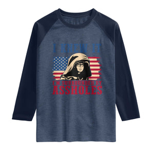 Funny I Knew It Im Surrounded by Axxholes Sci-fi Meme Raglan Shirt Patriotic Space Parody USA Flag Sarcastic 1980s Movie Quote TS02 Heather Denim Navy Print Your Wear