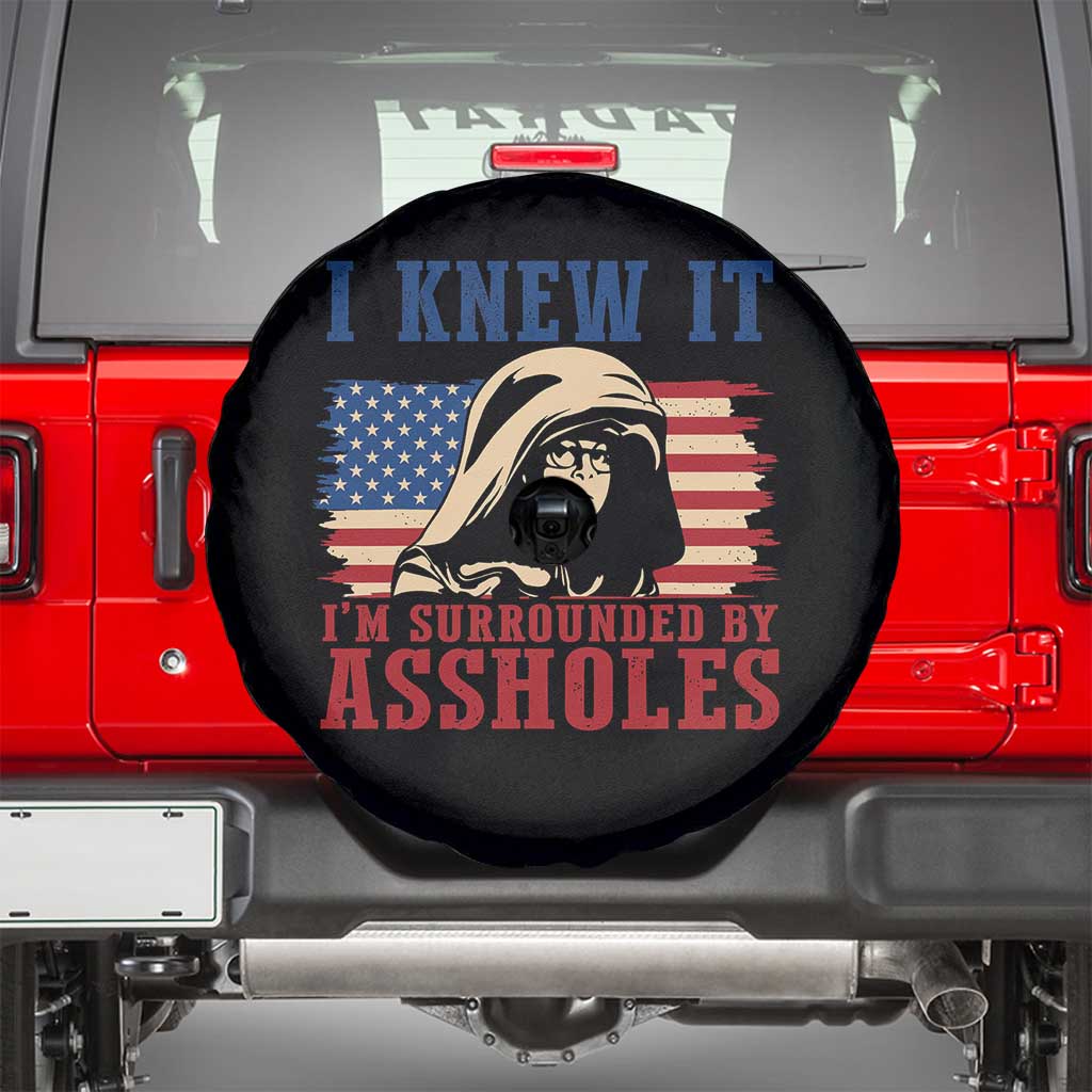 Funny I Knew It Im Surrounded by Axxholes Sci-fi Meme Spare Tire Cover Patriotic Space Parody USA Flag Sarcastic 1980s Movie Quote TS02 Black Print Your Wear