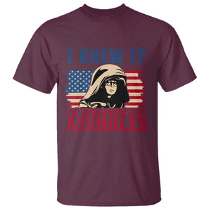 Funny I Knew It Im Surrounded by Axxholes Sci-fi Meme T Shirt Patriotic Space Parody USA Flag Sarcastic 1980s Movie Quote TS02 Maroon Print Your Wear