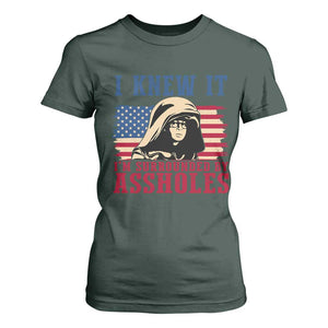 Funny I Knew It Im Surrounded by Axxholes Sci-fi Meme T Shirt For Women Patriotic Space Parody USA Flag Sarcastic 1980s Movie Quote TS02 Dark Forest Green Print Your Wear