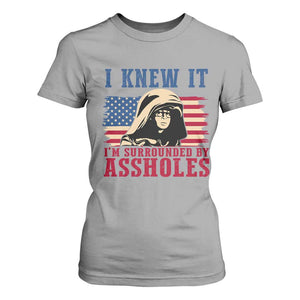 Funny I Knew It Im Surrounded by Axxholes Sci-fi Meme T Shirt For Women Patriotic Space Parody USA Flag Sarcastic 1980s Movie Quote TS02 Sport Gray Print Your Wear