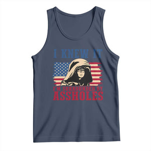 Funny I Knew It Im Surrounded by Axxholes Sci-fi Meme Tank Top Patriotic Space Parody USA Flag Sarcastic 1980s Movie Quote TS02 Navy Print Your Wear