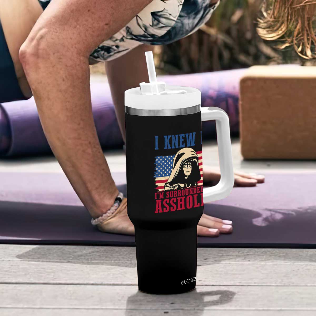 Funny I Knew It Im Surrounded by Axxholes Sci-fi Meme Tumbler With Handle Patriotic Space Parody USA Flag Sarcastic 1980s Movie Quote TS02 Print Your Wear