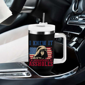 Funny I Knew It Im Surrounded by Axxholes Sci-fi Meme Tumbler With Handle Patriotic Space Parody USA Flag Sarcastic 1980s Movie Quote TS02 Print Your Wear
