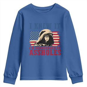 Funny I Knew It Im Surrounded by Axxholes Sci-fi Meme Youth Sweatshirt Patriotic Space Parody USA Flag Sarcastic 1980s Movie Quote TS02 Royal Blue Print Your Wear