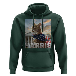 Childless Cat Ladies For Harris 2024 Hoodie Kamala For President American Flag Cat Graphic TS02 Dark Forest Green Print Your Wear
