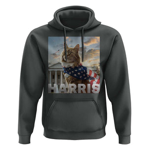 Childless Cat Ladies For Harris 2024 Hoodie Kamala For President American Flag Cat Graphic TS02 Dark Heather Print Your Wear