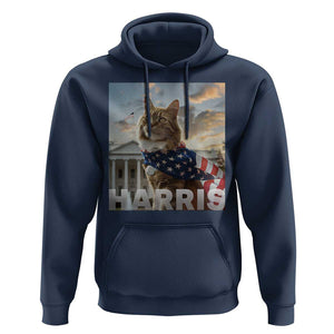 Childless Cat Ladies For Harris 2024 Hoodie Kamala For President American Flag Cat Graphic TS02 Navy Print Your Wear