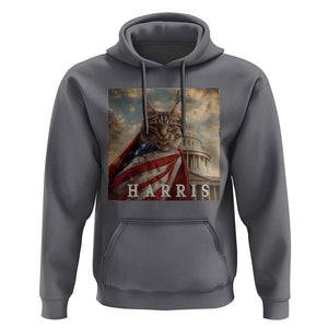 Childless Cat Ladies For Harris 2024 Hoodie Kamala For President Retro American Flag Cat Graphic TS02 Charcoal Print Your Wear