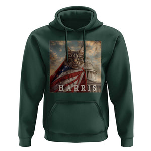 Childless Cat Ladies For Harris 2024 Hoodie Kamala For President Retro American Flag Cat Graphic TS02 Dark Forest Green Print Your Wear
