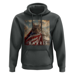 Childless Cat Ladies For Harris 2024 Hoodie Kamala For President Retro American Flag Cat Graphic TS02 Dark Heather Print Your Wear