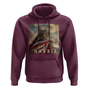 Childless Cat Ladies For Harris 2024 Hoodie Kamala For President Retro American Flag Cat Graphic TS02 Maroon Print Your Wear