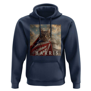 Childless Cat Ladies For Harris 2024 Hoodie Kamala For President Retro American Flag Cat Graphic TS02 Navy Print Your Wear