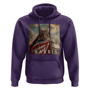 Childless Cat Ladies For Harris 2024 Hoodie Kamala For President Retro American Flag Cat Graphic TS02 Purple Print Your Wear