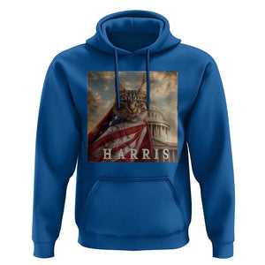 Childless Cat Ladies For Harris 2024 Hoodie Kamala For President Retro American Flag Cat Graphic TS02 Royal Blue Print Your Wear