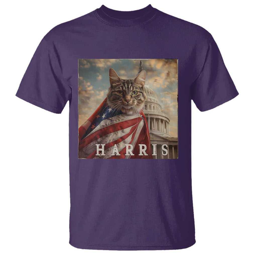 Childless Cat Ladies For Harris 2024 T Shirt Kamala For President Retro American Flag Cat Graphic TS02 Purple Print Your Wear