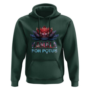 Harris 2024 Hoodie Madam President Kamala For Potus American Flag Lotus TS02 Dark Forest Green Print Your Wear