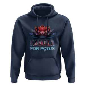 Harris 2024 Hoodie Madam President Kamala For Potus American Flag Lotus TS02 Navy Print Your Wear