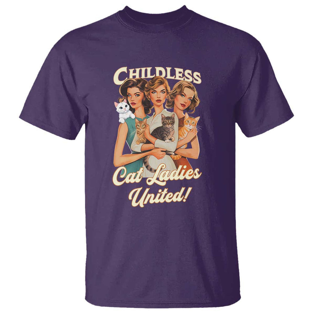 Childless Cat Ladies United T Shirt Feline Lover Retro TS02 Purple Print Your Wear